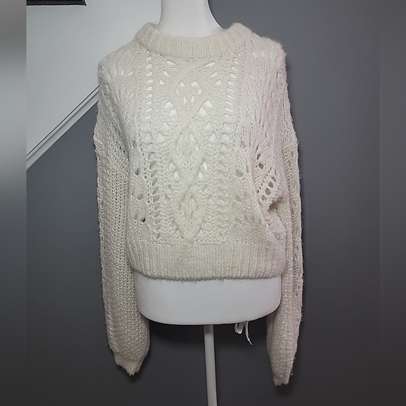 Urban Outfitters Cropped Open Knit Crochet Sweater Sz Med Wool Mohair Blend - Picture 1 of 6